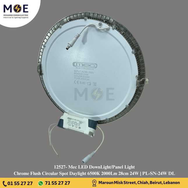 Mec LED DownLight/Panel Light Chrome Flush Circular Spot Daylight 6500K 2000Lm 28cm 24W | PL-SN-24W DL