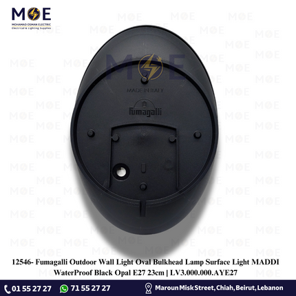 Fumagalli Outdoor Wall Light Oval Bulkhead Lamp Surface Light MADDI WaterProof Black Opal E27 23cm | LV3.000.000.AYE27