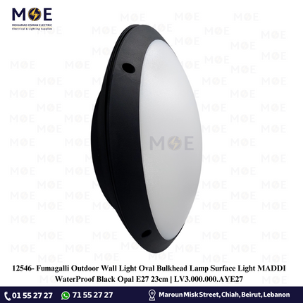 Fumagalli Outdoor Wall Light Oval Bulkhead Lamp Surface Light MADDI WaterProof Black Opal E27 23cm | LV3.000.000.AYE27