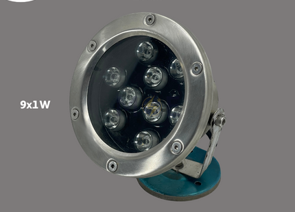 Cuperlight SMD IP68 LED Underwater Pool Light Chrome Adjustable Surface Circular Spot RGB 12V AC 14cm 9x1W | LWS-01-9W | سبوت مسبح ليد مدور ظاهر متحرك كروم ضو ملون اخضر و احمر و ازرق