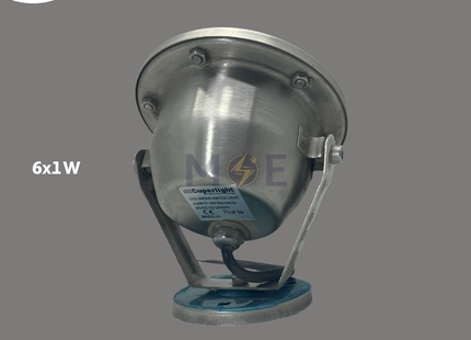 Cuperlight SMD IP68 LED Underwater Pool Light Chrome Adjustable Surface Circular Spot Warmwhite 12V AC 12cm 6x1W |JLUW-01 | سبوت مسبح ليد مدور ظاهر متحرك كروم ورم وايت