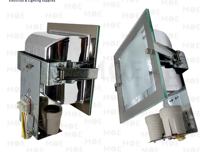 Orient Square Recessed Downlight Spotlight Frame Chrome Frosted Glass 2xE27 2x13 15cm | سبوت فارغ مربع مخفي كروم زجاج مغشى
