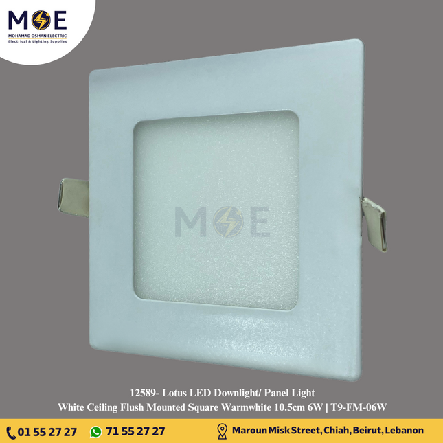 Lotus LED Downlight/ Panel Light White Ceiling Flush Mounted Square Warmwhite 10.5cm 6W | T9-FM-06W