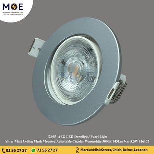 AEG LED Downlight/ Panel Light Silver Matt Ceiling Flush Mounted Adjustable Circular Warmwhite 3000K 345Lm 7cm 5.5W | 16132 | سبوت ليد مدور مخفي متحرك فضي ناشف ورم وايت