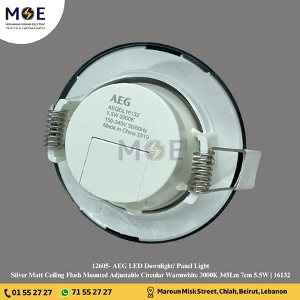 AEG LED Downlight/ Panel Light Silver Matt Ceiling Flush Mounted Adjustable Circular Warmwhite 3000K 345Lm 7cm 5.5W | 16132 | سبوت ليد مدور مخفي متحرك فضي ناشف ورم وايت