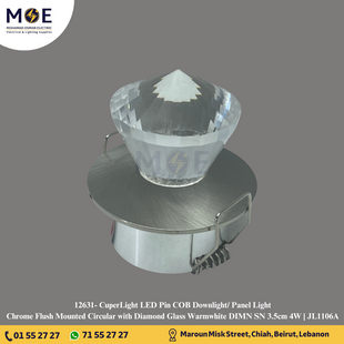 CuperLight LED Pin COB Downlight/ Panel Light Chrome Flush Mounted Circular with Diamond Glass Warmwhite DIMN SN 3.5cm 4W | JL1106A | سبوت بين ليد الماسة مدور مخفي كروم ورم وايت