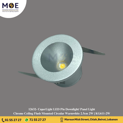 CuperLight LED Pin Downlight/ Panel Light Chrome Ceiling Flush Mounted Circular Warmwhite 2.5cm 2W | KG611-2W