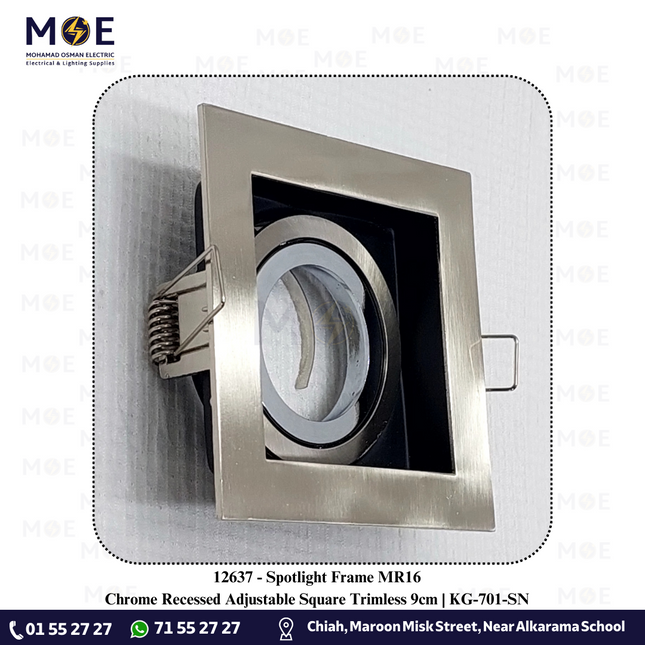 Downlight / Spotlight MR16 Frame Chrome Recessed Adjustable Square Trimless 9cm | KG-701