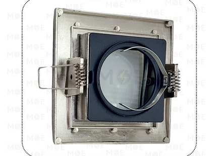 Downlight / Spotlight MR16 Frame Chrome Recessed Adjustable Wavy Square Trimless with Glass 8.5cm | KG-708 | سبوت فارغ ترملس مربع امواج مخفي كروم متحرك مع زجاج