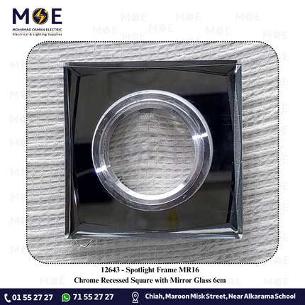 Downlight / Spotlight MR16 Frame Chrome Recessed Square with Mirror Glass 6cm