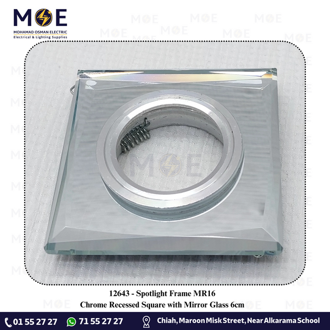 Downlight / Spotlight MR16 Frame Chrome Recessed Square with Mirror Glass 6cm