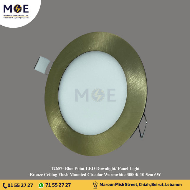 Blue Point LED Downlight/ Panel Light Bronze Ceiling Flush Mounted Circular Warmwhite 3000K 10.5cm 6W