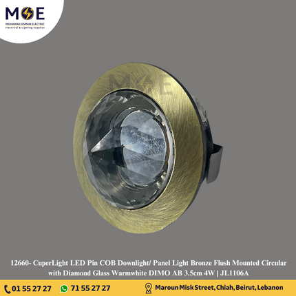 CuperLight LED Pin COB Downlight/ Panel Light Bronze Flush Mounted Circular with Diamond Glass Warmwhite DIMO AB 3.5cm 4W | JL1106A