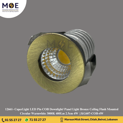 CuperLight LED Pin COB Downlight/ Panel Light Bronze Ceiling Flush Mounted Circular Warmwhite 3000K 400Lm 2.5cm 4W  | KG607-COB-4W