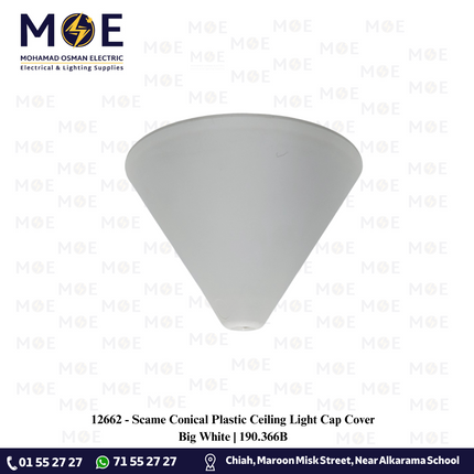 Scame Conical Plastic Ceiling Light Cap Cover Big White | 190.366B