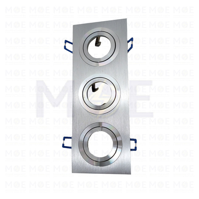 Triple Downlight / Spotlight MR16 Frame Aluminum Chrome Recessed Adjustable Rectangular 30x10cm | KG-7113 | سبوت فارغ مستطيل المنيوم مخفي كروم متحرك مثلث