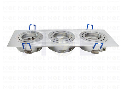 Triple Downlight / Spotlight MR16 Frame Aluminum Chrome Recessed Adjustable Rectangular 30x10cm | KG-7113 | سبوت فارغ مستطيل المنيوم مخفي كروم متحرك مثلث