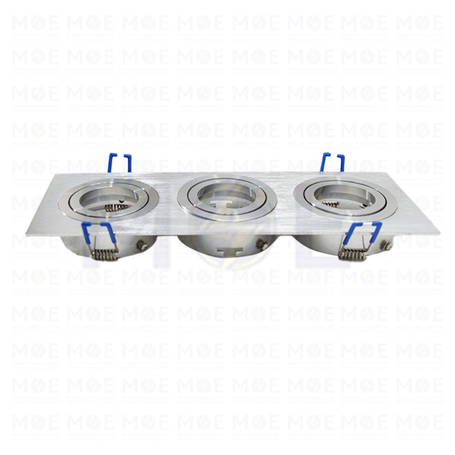 Triple Downlight / Spotlight MR16 Frame Aluminum Chrome Recessed Adjustable Rectangular 30x10cm | KG-7113 | سبوت فارغ مستطيل المنيوم مخفي كروم متحرك مثلث