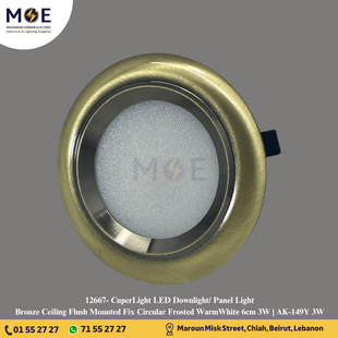 CuperLight LED Downlight/ Panel Light Bronze Ceiling Flush Mounted Fix Circular Frosted WarmWhite 6cm 3W | AK-149Y 3W | سبوت ليد مدور رقيق مخفي برونز ثابت مغشى ورم وايت