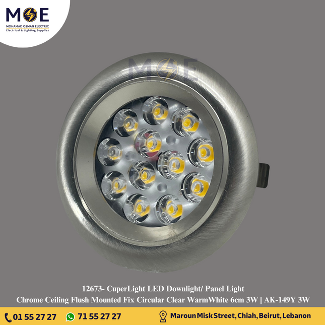 CuperLight LED Downlight/ Panel Light Chrome Ceiling Flush Mounted Fix Circular Clear WarmWhite 6cm 3W | AK-149Y 3W