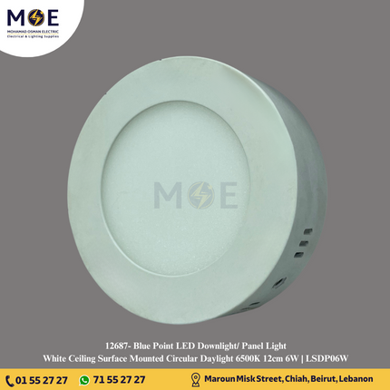 Blue Point LED Downlight/ Panel Light White Ceiling Surface Mounted Circular Daylight 6500K 12cm 6W | LSDP06W