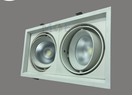 CuperLight LED COB Double Head Downlight/ Panel Light Adjustable Frosted White Ceiling Flush Mounted Rectangular Daylight 6000K 32.5x17cm 2x15W | KG-9902 | سبوت ليد مجوز مخفي مستطيل متحرك مغشى دايلايت