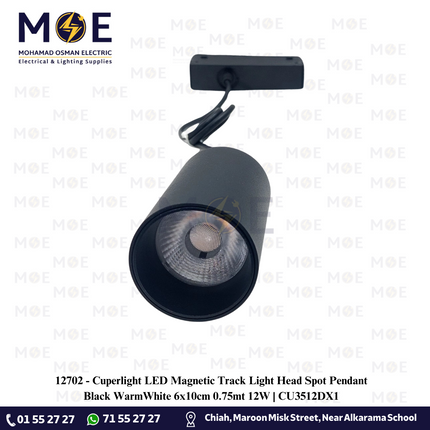 Cuperlight LED Magnetic Track Light Head Spot Pendant Black WarmWhite 6x10cm 0.75mt 12W | CU3512DX1