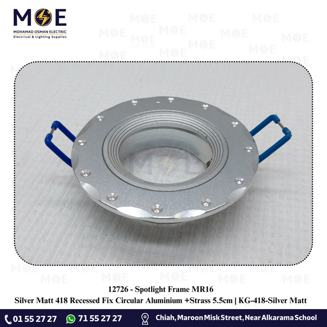 Downlight / Spotlight MR16 Frame Silver Matt 418 Recessed Fix Circular Aluminium +Strass 5.5cm | KG-418