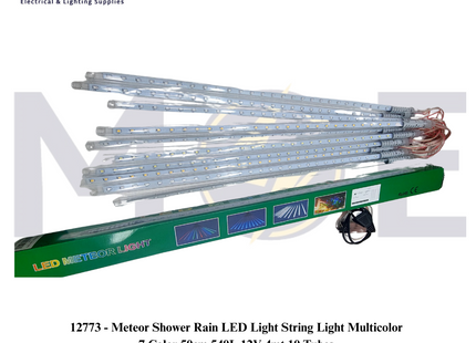 Meteor Shower Rain LED Light String Light Multicolor 7 Color 540L 12V 4mt 10 Tubes | حبل زينة ليد نيزكالوان مع ترانس