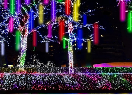 Meteor Shower Rain LED Light String Light Multicolor 7 Color 540L 12V 4mt 10 Tubes | حبل زينة ليد نيزكالوان مع ترانس