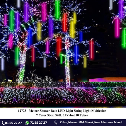 Meteor Shower Rain LED Light String Light Multicolor 7 Color 540L 12V 4mt 10 Tubes