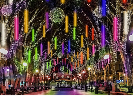 Meteor Shower Rain LED Light String Light Multicolor 7 Color 540L 12V 4mt 10 Tubes | حبل زينة ليد نيزكالوان مع ترانس