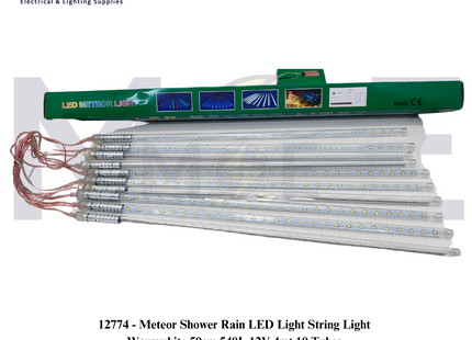 Meteor Shower Rain LED Light String Light Warmwhite 540L 12V 4mt 10 Tubes | حبل زينة ليد نيزك ورم وايت مع ترانس