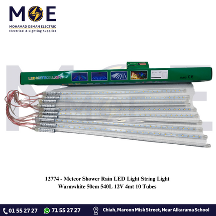 Meteor Shower Rain LED Light String Light Warmwhite 540L 12V 4mt 10 Tubes