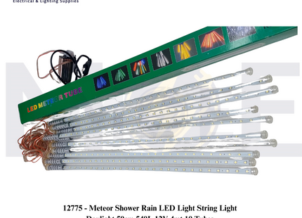 Meteor Shower Rain LED Light String Light Daylight 540L 12V 4mt 10 Tubes | حبل زينة ليد نيزك دايلايت مع ترانس