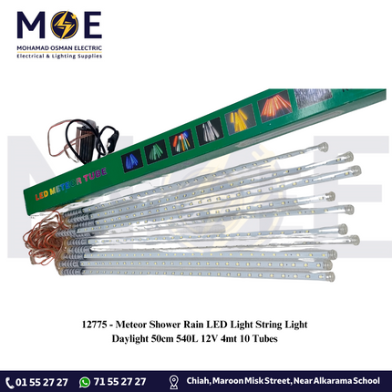 Meteor Shower Rain LED Light String Light Daylight 540L 12V 4mt 10 Tubes