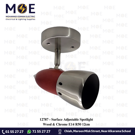 Surface Adjustable Spotlight Wood & Chrome E14 R50 12cm