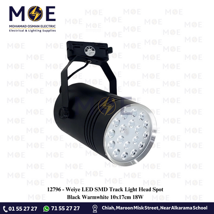 Weiye LED SMD Track Light Head Spot Black Warmwhite 10x17cm 18W