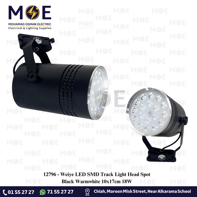 Weiye LED SMD Track Light Head Spot Black Warmwhite 10x17cm 18W