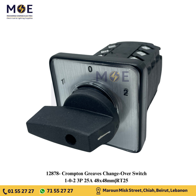 Crompton Greaves Change-Over Switch 1-0-2 3P 25A 48x48mm | RT25 | مفتاح سلفرتور
