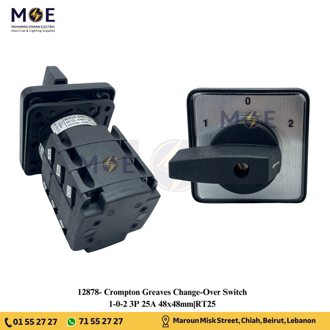 Crompton Greaves Change-Over Switch 1-0-2 3P 25A 48x48mm | RT25 | مفتاح سلفرتور