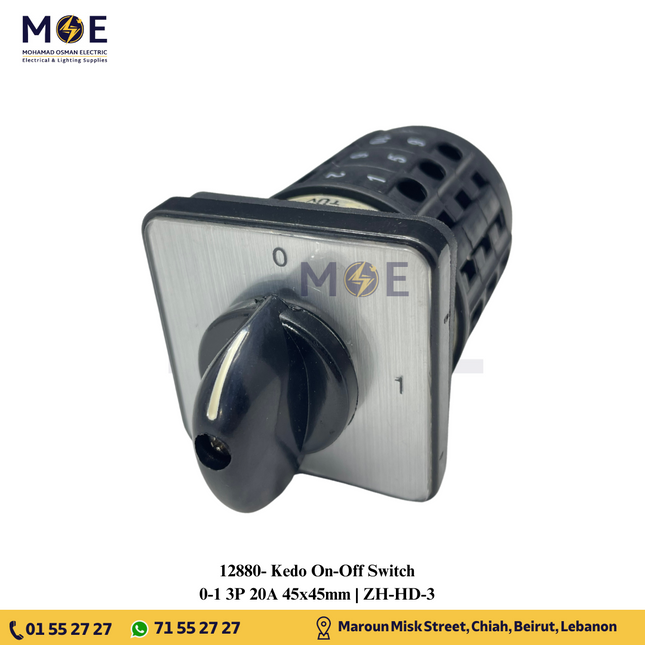 Kedo On-Off Switch 0-1 3P 20A 45x45mm | ZH-HD-3 | مفتاح سلفرتور