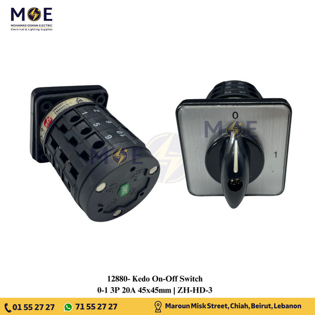 Kedo On-Off Switch 0-1 3P 20A 45x45mm | ZH-HD-3 | مفتاح سلفرتور