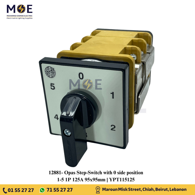 Opas Step-Switch with 0 side position 1-5 1P 125A 95x95mm | YPT115125 | مفتاح سلفرتور