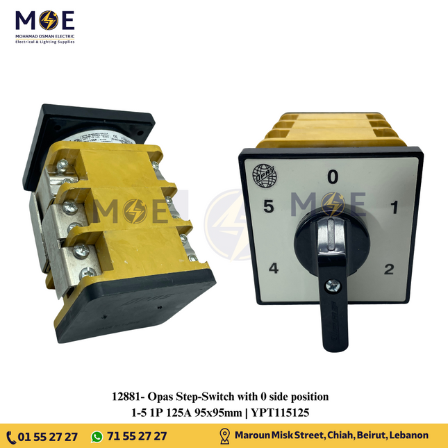 Opas Step-Switch with 0 side position 1-5 1P 125A 95x95mm | YPT115125 | مفتاح سلفرتور