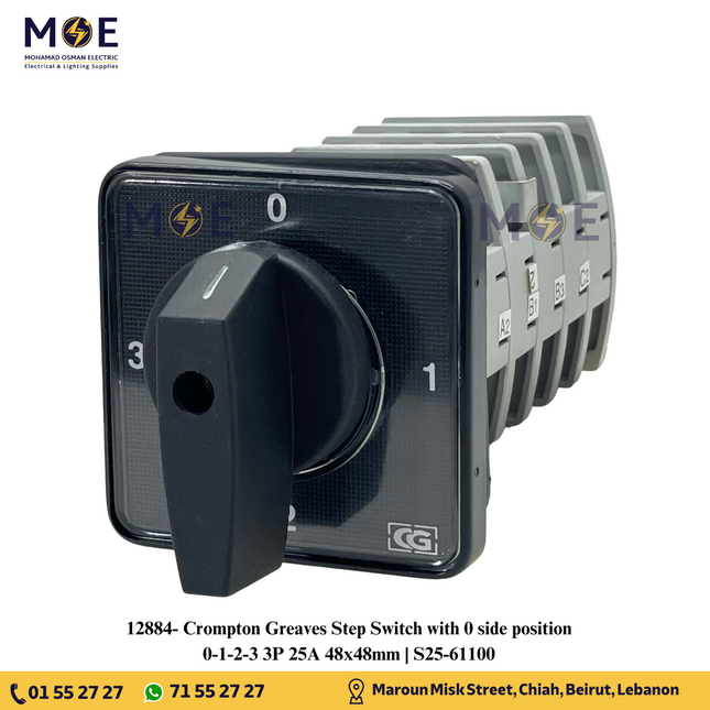 Crompton Greaves Step Switch with 0 side position 0-1-2-3 3P 25A 48x48mm | S25-61100 | مفتاح سلفرتور