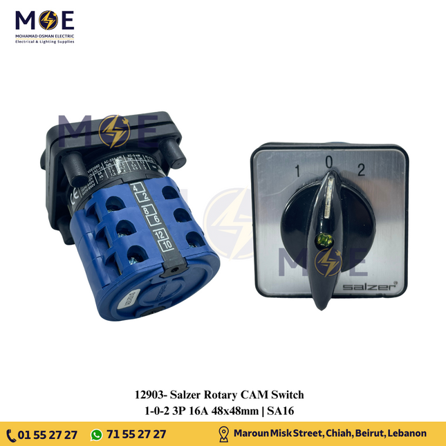 Salzer Rotary CAM Switch 1-0-2 3P 16A 48x48mm | SA16 | مفتاح سلفرتور مارش