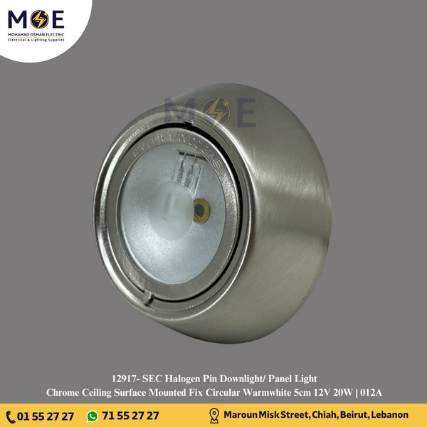 SEC Halogen Pin Downlight/ Panel Light Chrome Ceiling Surface Mounted Fix Circular Warmwhite 5cm 12V 20W | 012A