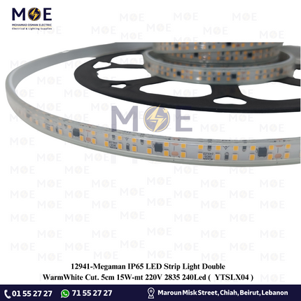 Megaman IP65 LED Strip Light Double WarmWhite Cut: 5cm 15W/mt 220V 2835 240Led | YTSLX04