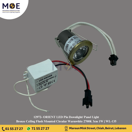 ORIENT LED Pin Downlight/ Panel Light Bronze Ceiling Flush Mounted Circular Warmwhite 2700K 3cm 1W | WL-135 | سبوت بين ليد مدور مخفي برونز ورم وايت